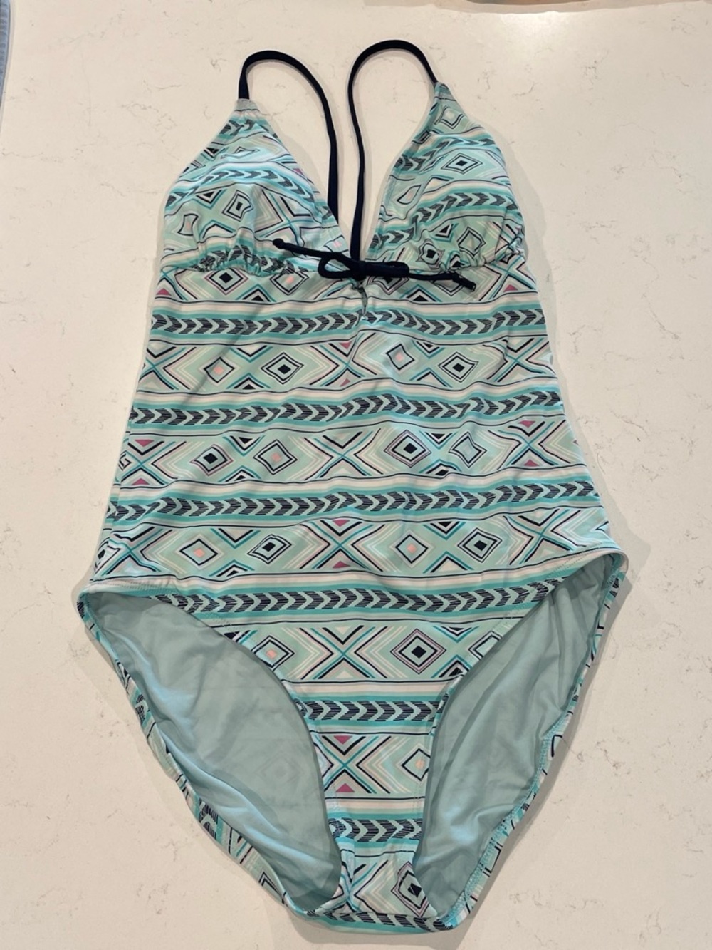 Carve Designs Mint Geo One-Piece Swimsuit with Navy Trim